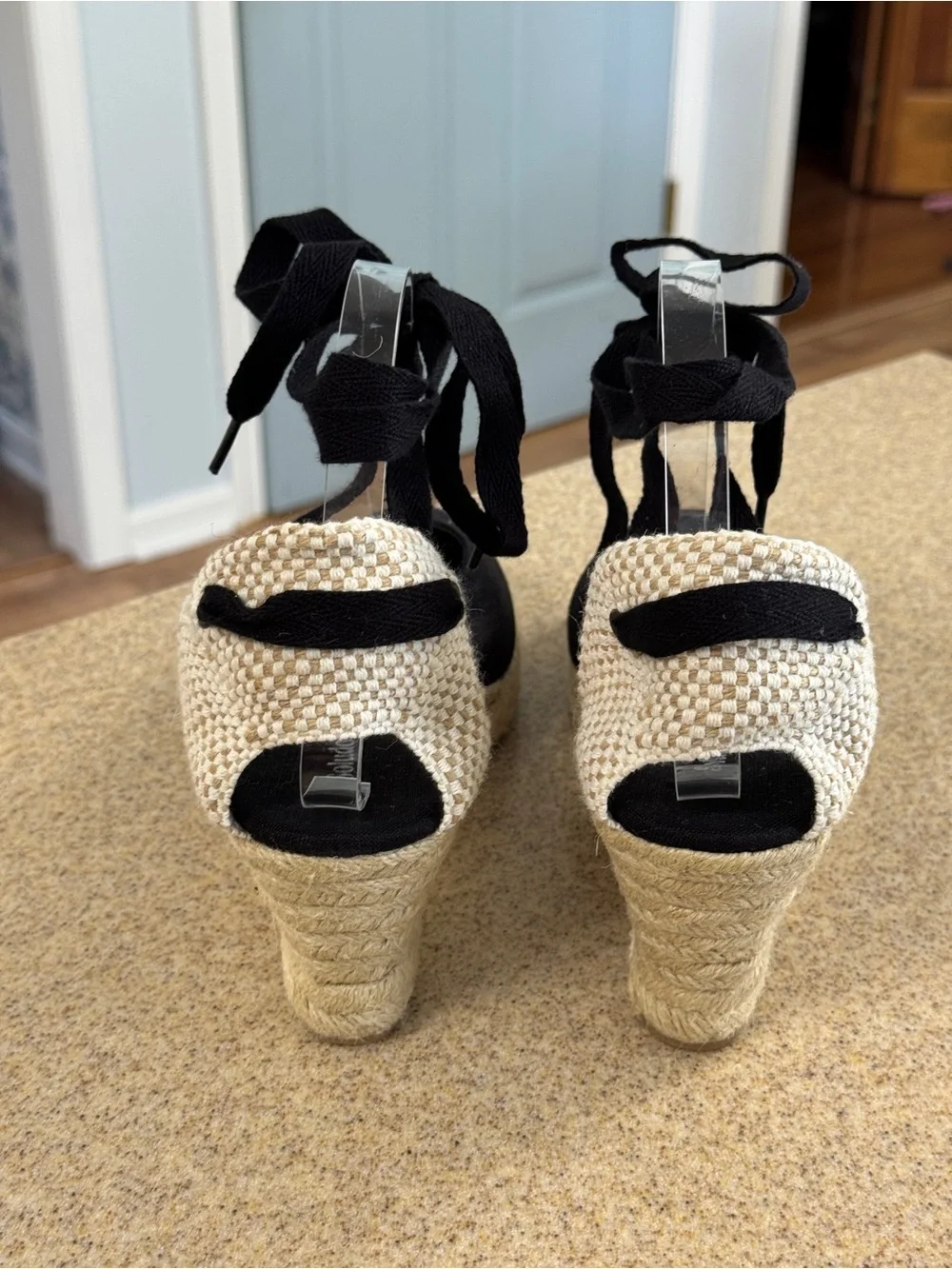 Soludos Marseille Black Wedge Espadrille Shoes 9 New